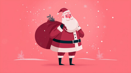Festive illustration of Santa Claus surrounded by cheerful elves and holiday music elements, perfect for Christmas-themed designs and children’s content