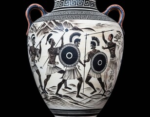 Fototapeta premium Ancient Greek Vase Depicting Warriors in Battle Scene Artwork