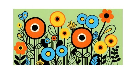 Colorful retro flower illustration isolated on white background, a vibrant design