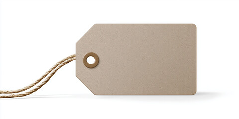 Simple kraft paper tag with string on a clean white background, perfect for product branding, pricing, packaging mockups, retail design concepts and handcrafted or eco-friendly presentations