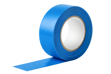 A vibrant blue roll of heavy-duty adhesive cloth tape unrolling on a clean white background, perfect for repairs, crafting, and industrial applications