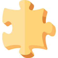 A Single Golden Yellow Puzzle Piece with a Slight Shadow on a Transparent Background Representing a Solution or Connection