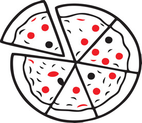 Pizza Illustration with Missing Slice and Pepperoni Toppings for Restaurant Menu or Fast Food Delivery Service Design a Fun and Delicious Graphic Element Isolated