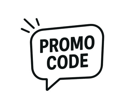Speech bubble with promo code text black silhouette with tip and label line accents digital discount visual