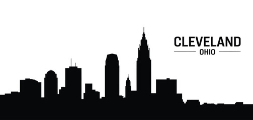 Naklejka premium Cleveland ohio skyline silhouette at night