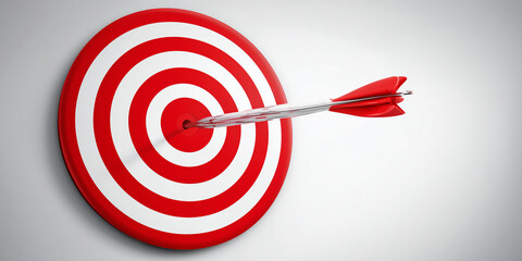 Arrow landing in the exact center of the target, symbolizing discipline, planning, accuracy, business goals, motivation, success strategies and high-performance execution