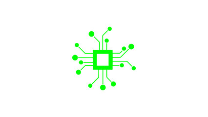 Green circuit board processor chip icon with connections