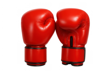 Red boxing gloves symbolizing power, strength, and competition, ready for a fight or training session, transparent background