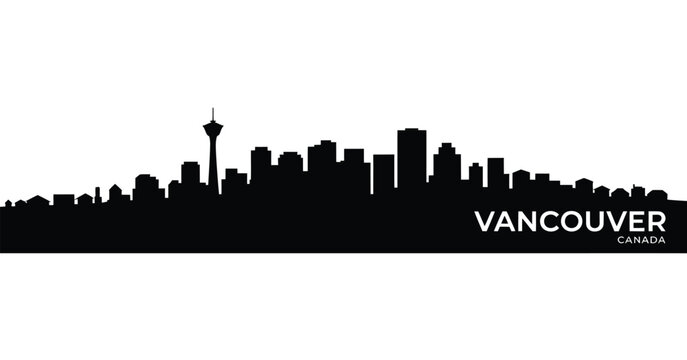 Vancouver city skyline silhouette with text
