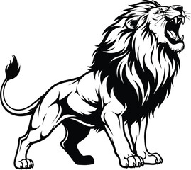 Obraz premium Roaring lion vector illustration black and white animal king of beasts eps silhouette
