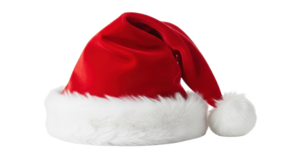 Red Santa Claus hat with white fur trim isolated PNG with Transparent Background