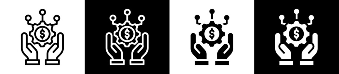 Tech Funding Icon Set In Black And White Filled Style Collection