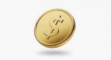 Gold coin with dollar sign isolated on white background for investment