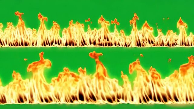 Intense Ground Fire Flames Rising &ndash; Green Screen Realistic Fire Wall Loop