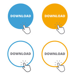 Blue and orange download round shape buttons isolated on a white background