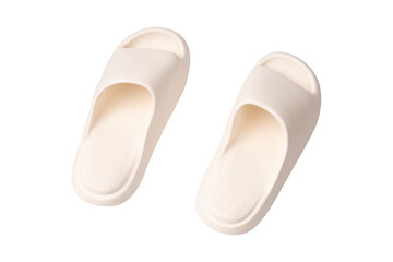 Minimalist white sandals isolated on a transparent PNG. Ideal for concepts related to summer...