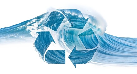 Recycle symbol formed by a powerful ocean wave crashing, symbolizing environmental protection