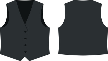Classic men’s formal vest front and back vector illustration, tailored waistcoat flat sketch design, elegant apparel template for fashion presentations