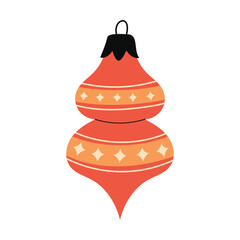 Vintage Christmas ornament. Festive hanging bauble for winter holiday decor. Flat vector illustration isolated on white background.