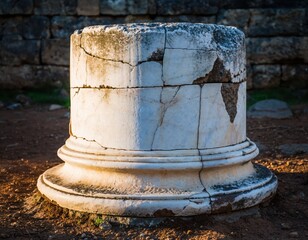 Naklejka premium Aged Marble Column Base Surrounded by Ancient Stone Texture
