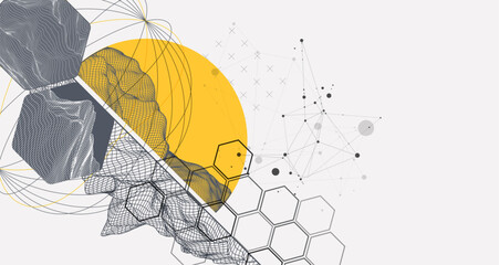 Abstract wireframe background. Modern science or technology art elements. Surface illustration inside circles