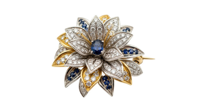 Elegant diamond flower brooch isolated PNG with Transparent Background