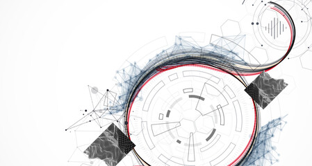 Abstract background. Scientific and technological concept with the use of technical elements formed in the shape of a circle. Line art. Vector