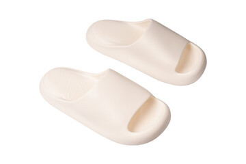 Minimalist white sandals isolated on a transparent PNG. Ideal for concepts related to summer...