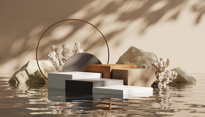 Artistic Product Display Featuring Organic Wood and Soft Geometry