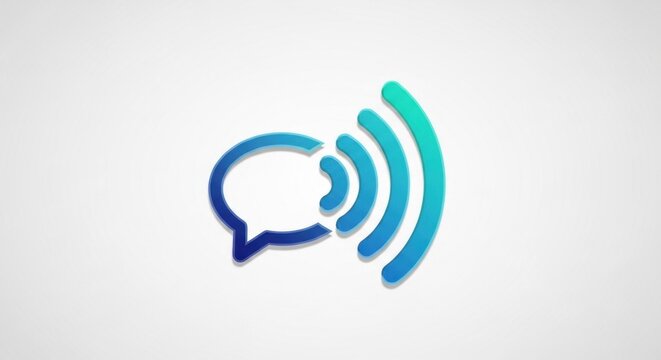 A blue and white gradient icon of a speech bubble with a wave-like design, set against a white background.