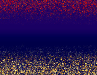 Vector illustration of a blue background with gold sprinkles, glitter, and bright stars. Suitable for banners, posters, websites, wallpapers, and backgrounds.
