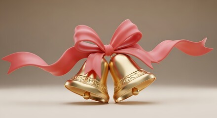 Festive Gold Bells with Elegant Pink Ribbon for Celebrations and Holiday Decorations