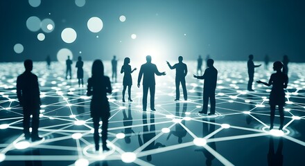 Grupo de siluetas de gente de negocios y concepto de conexi&oacute;n social.