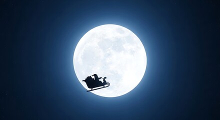Santa Claus Silhouette Soars Across the Bright Full Moon in a Magical Night Sky