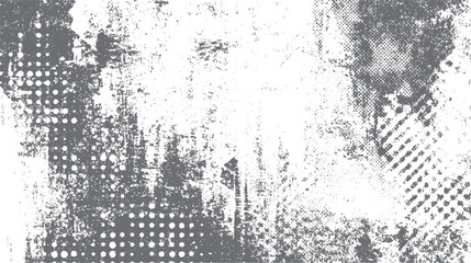 Abstract distressed grey and white textured background with halftone dots and grunge elements vector