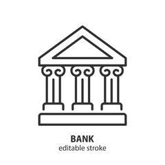 Bank building line icon. Financial institution and money exchange symbol. Vector illustration. Editable stroke.