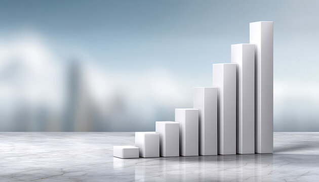 Stable financial growth chart with ascending white bars reflecting success and confidence