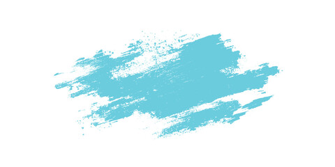 Abstract textured turquoise paint brush stroke splash on white background with rough edges and scattered speckles