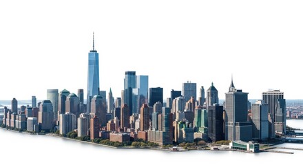 Fototapeta premium Panoramic View of New York City Skyline with One World Trade Center, Nyc, Cityscape, Skyscrapers