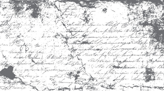 Aged grey textured background with faded handwritten script and ink splatters vector