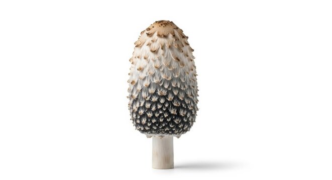 Shaggy Ink Cap Mushroom on White Background, Coprinus comatus, Fungi, Fungus