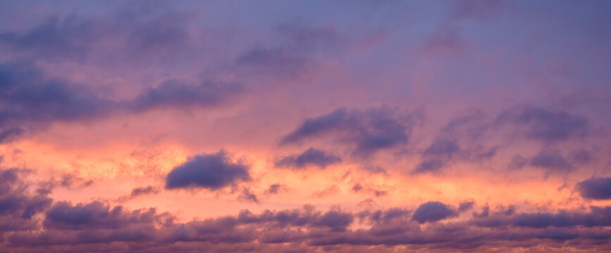 Beautiful bright dramatic sunset sky wide panorama view - Powered by Adobe