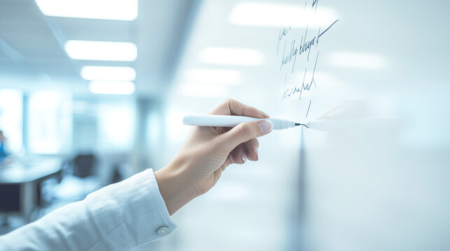 ホワイトボードに書き込みをする手
