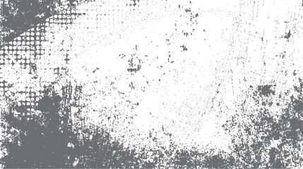 Distressed grunge texture with halftone dots and rough gray splatters on white background vector