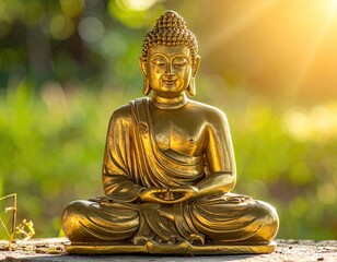 Golden Buddha Statue in Peaceful Sunlight