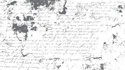 Faded grey handwritten script with ink splatters and smudges on white background texture handwriting