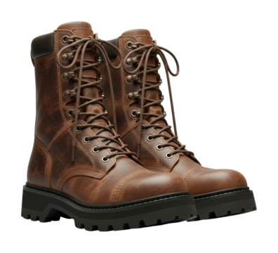 Durable leather combat boots hiking product isolated on transparent background