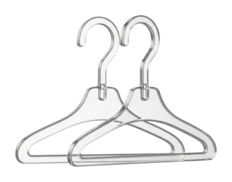 Clear plastic hangers for organizing clothes home product isolated on transparent background