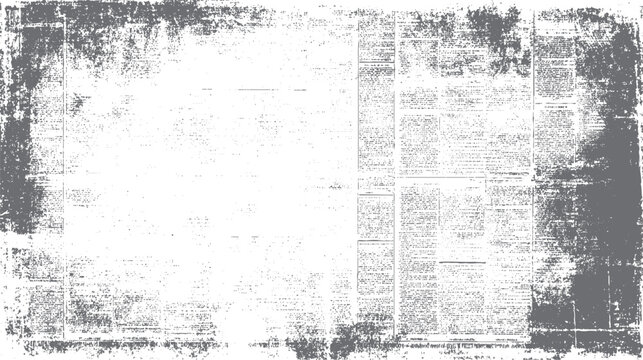 Faded distressed newspaper page with textured gray ink print and scattered dots on white background vintage
