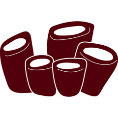 Cluster of Abstract Organic Shapes in Deep Red Silhouette on Transparent Background